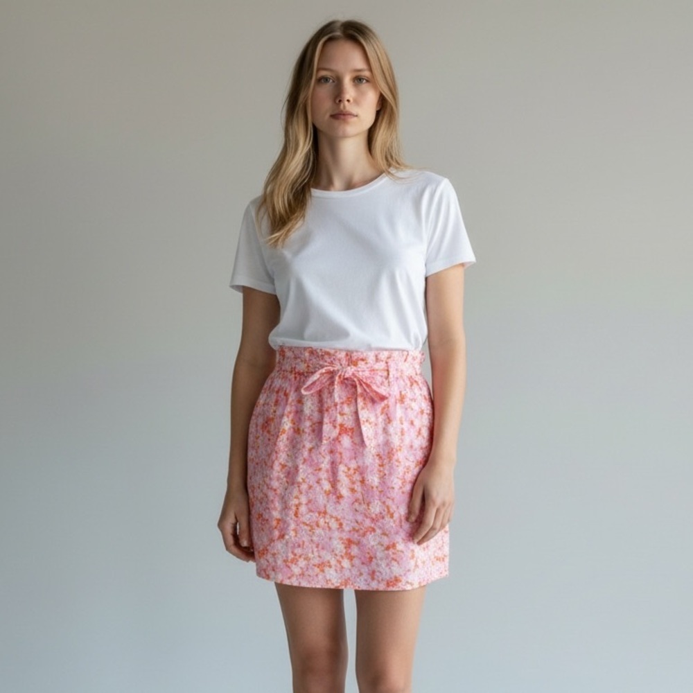 Abound skirt drawstring waist lined aline gauzy coral pink tarry floral size XXS